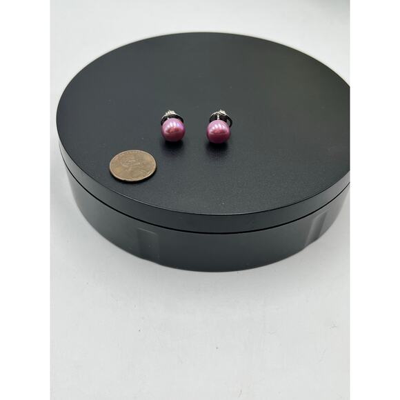 Honora Magenta Purple Cultured Pearl Pierced Sterling Silver Stud Earrings 10mm - Picture 3 of 8